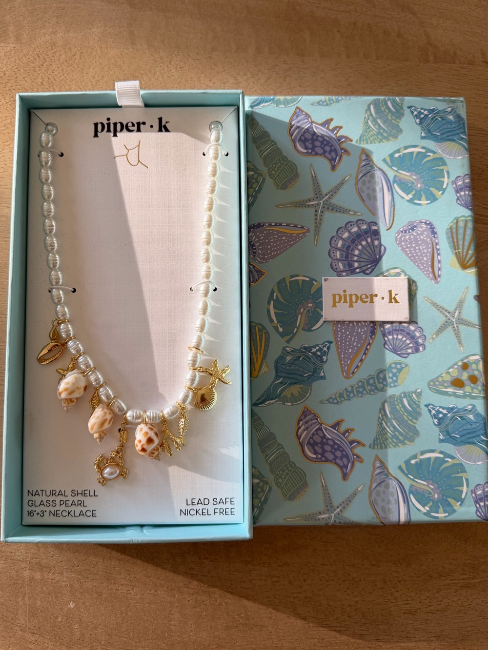 Piper·k Pearl Shell Charm Necklace in White and Gold - Picture 3 of 13